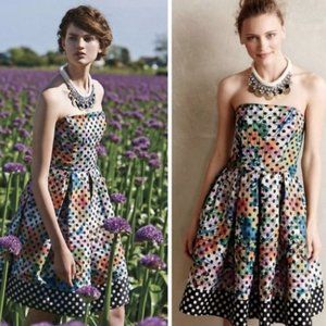 Anthropologie Corey Lynn Calter Strapless Cocktail Dress, Polk-a-dot & Flowers
